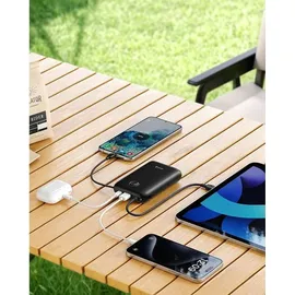 Swissten Swissten, Externer Akku 30000mAh Integrierte USB-C Lightning-Kabel LED-Anzeige, Schwarz