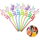 8 Stück Einhorn Strohhalme - Lockige Kinder Strohhalme, Wiederverwendbare Plastik Strohhalme, Hart, Bunt, Ideal für Kindergeburtstagsparty Dekoration, Zubehör, Familientreffen, Geschenke