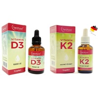 Vitamin D3 Tropfen und Vitamin K2 Tropfen 1000 I.E. • 50ml • 1750 Tropfen • pflanzlich in hochwertigem Kokos-Öl • 100% vegetarisch und besonders hohe Bioverfügbarkeit • made in Germany