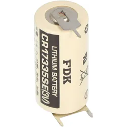 Panasonic CR17335SE Lithium Batterie mit 3er Print Anschlüssen, 1er Print auf +Pol, 2er Print auf -Pol, Rastermaß 10mm