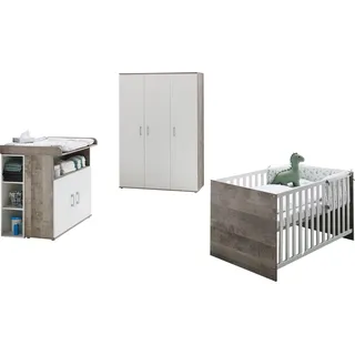 Home Affaire Babyzimmer-Komplettset HOME AFFAIRE "Henning", weiß (platinum, oak, nachbildung, weiß), mit Flachgitter + ohne Matratze, B/H: 70cm x 140cm,mit Flachgitter, Holzwerkstoff, Kunststoff, Schlafzimmermöbel-Sets, Kleiderschrank, Kinderbett, Wickelkommode, 