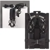 Sir Redman Hosenträger Denim Holländer Y-Form Set, Fliege, Hosenclips,130cm lang, schwarz schwarz