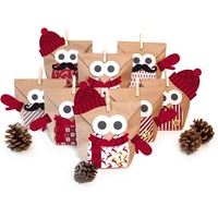 pajoma Adventskalender Zum Befüllen Weihnachtseule Mit Extras, Bastelset "CHRISTMAS Owl RED", 24 Beutel Kraftpapier Tüten 14x22cm (Rot mit Extras)