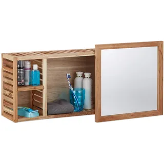 Relaxdays Wandregal mit Spiegel, Walnuss, verschiebbarer Spiegel, geöltes Holz, 80 cm breit, besonders fürs Badezimmer, natur, 10020642, Walnuss Wandregal mit Spiegel, Walnuss Wandregal mit Spiegel