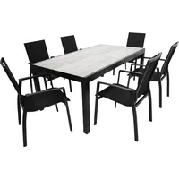 TPFGarden GARTEN-GARNITUR Ashford - 7-teilige Garten-Essgruppe (6x Stapelsessel mit