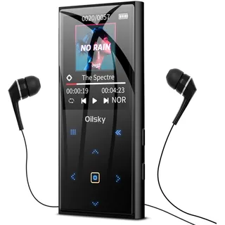 MP3-Player, Oilsky 32GB Musik-Player mit Bluetooth 5.0, HiFi Lossless Mp3 mit FM Radio, Touch-Taste, Lautsprecher,Voice Recorder für Sport, Laufen, erweiterbar bis zu 128GB Micro SD, Schwarz