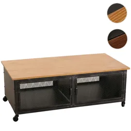 MCW Couchtisch MCW-N28, Sofatisch, Rollen 2 Fächer, 3D-Struktur Industrial Retro Metall Holz 45x120x60cm ~ schwarz, natur