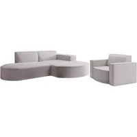 Fun Möbel Sofa Set 2-teilig Sessel und Ecksofa PALMA XS Stoff Ascot Rose Ottomane Rechts
