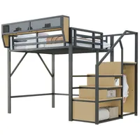 XDOVET Hochbett,Etagebett(Schwarz,140x200cm) mit Sicherheitsleiter und flexiblem Staufach, Metallbett Erwachsenenbett