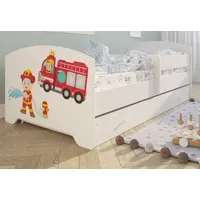 Kids Collective Kinderbett 80x160 cm mit Matratze und Schublade, Rausfallschutz & Lattenrost weiß mit Feuerwehr Motiv Komplettbett Jugendbett Einzelbett Holz - Weiß