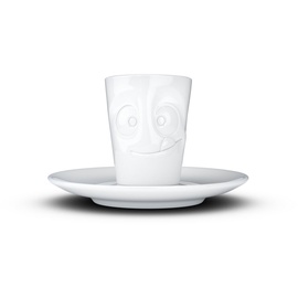 Fiftyeight PRODUCTS / Tassen / Espressotasse mit Unterteller „Lecker" (Porzellan, 80 ml, weiß, Made in Germany)
