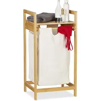 Relaxdays Wäschekorb Bambus, Wäschesammler mit Ablage, ausziehbar, eckig, tragbare