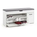 Meerveil Schuhbank mit Sitzfläche, Sitzbank mit Schuhkipper Holz Industriestil für Flur Eingang, B100 x H52 x T30 cm, Weiß