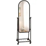 YINMAN Ganzkörperspiegel,Standspiegel mit Rollen,freistehender Standspiegel,Geeignet for Wohnzimmer,Schlafzimmer,Garderobe,Flur,Bekleidungsgeschäft(Black,160x32cm)