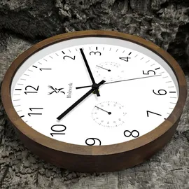 Holzwerk Wanduhr Braun, Weiß, Schwarz, Holz Glas, Metall, Holz Optik, Rund, 30x30x4.2 cm, CE, Thermo-Hygrometer, Dekoration, Uhren, Wanduhren