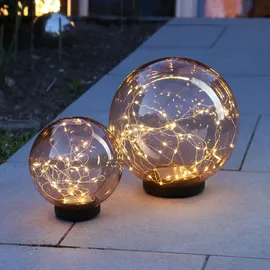 MARELIDA Kugelleuchte Kunststoff 2er Set Solar warmweiß bernstein