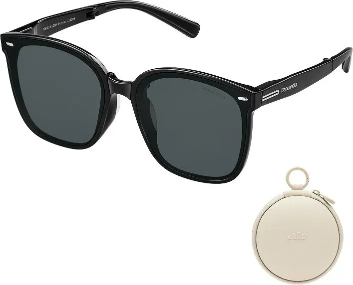 Beneunder FD421, Oversized faltbare Sonnenbrille, UV400- und Anti-Glare-Gläser, leichtes rosafarbenes Gestell für Autofahren/Reisen, Schwarz