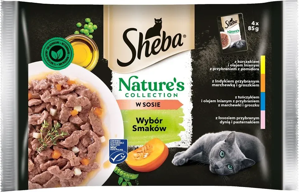 SHEBA Nature’s Collection Nasses Alleinfuttermittel für ausgewachsene Katzen in Sauce 52x85g in verschiedenen Geschmacksrichtungen