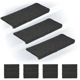 Relaxdays Stufenmatten 15er Set, Rechteckige Treppenstufenmatten, 65 x 24 cm, Selbstklebende Treppenteppiche, dunkelgrau