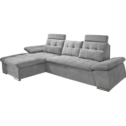 Ecksofa ED EXCITING DESIGN "Nalo L-Form", grau (dunkelgrau), B:268cm H:103cm T:170cm, 95% Polyester, 5% Nylon, Sofas, mit Bettfunktion, Kopfstützen, Nierenkissen, Armteilverstellung
