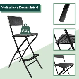 Lemodo Barhocker mit Lehne, klappbare Barstühle als 2er Set, Küchenhocker Sitzfläche in Rattanoptik schwarz,