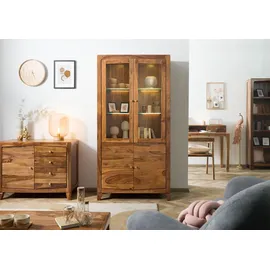 MASSIVMOEBEL24.DE Vitrine Sheesham 100x45x200 braun lackiert ANCONA #135