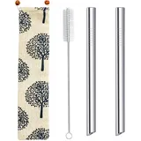 Morneve Strohhalme Bubble Tea, Strohhalm Wiederverwendbar Edelstahl Metall 12mm Breite Trinkhalme für Boba Smoothie Perlen Milchshakes mit Pinsel Tragetasche Set Silber 2pcs