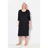 Ulla Popken Nachthemd Nachthemd Lochstickerei Zierfalte Rundhals 3/4-Arm schwarz