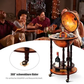 Costway Globus Bar, Barwagen Minibar Weinregal mit Rollen Braun