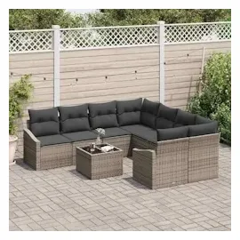 vidaXL Garten-Sofa-Set mit Kissen Grau Poly-Rattan