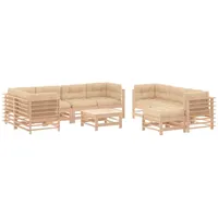vidaXL 10-tlg Garten-Lounge-Set mit Kissen Massivholz Modell 3