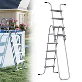 XMTECH 4-Stufige Poolleiter mit Sicherheits-Klappstufe, bis 150 kg belastbar, rutschfest & korrosionsgeschützt, stabile Pool Leiter für Aufstellpool, 160 cm Höhe, Grau