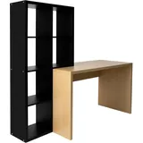OTTO home Regal-Schreibtisch OTTO HOME "Triest, Computertisch mit Raumtrenner, Breite 156 cm", eichenfarben, schwarz, schwarz, eiche, B:156cm H:146cm T:59cm, Tische, Regalelement flexibel montierbar, 6 Fächer, Tischbreite 120 cm