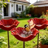 Vogeltränke Stehend, 2026 Neue Blumen Gartenstecker Bienentränke Metall, Winterfester Insektentränke Garten, Vogelfutterhaus Gartenfiguren & Gartenstatuen Gartendeko für Draußen (Rot*3)