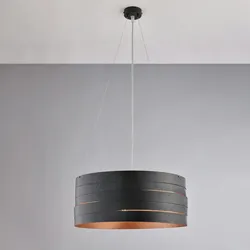 Mambo - Pendelleuchte aus schwarz lackiertem Eisen mit schwarzer Außendekoration und innerer Antik-Kupfer-Dekoration mit verstellbaren Stahlkabeln, 3