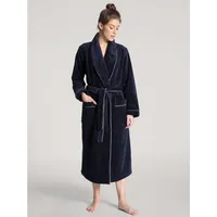 CALIDA Damenbademantel Cosy Shower, Midilänge, Baumwoll-Mix, Schalkragen, Gürtel, mit Schalkragen ca. 120 cm lang, Frottee-Qualität, Langarm blau XXS (32/34)