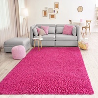 VIMODA Teppich Prime Shaggy Hochflor Langflor Einfarbig Modern Pink Rosa für Wohnzimmer, Schlafzimmer, Maße:70x140 cm