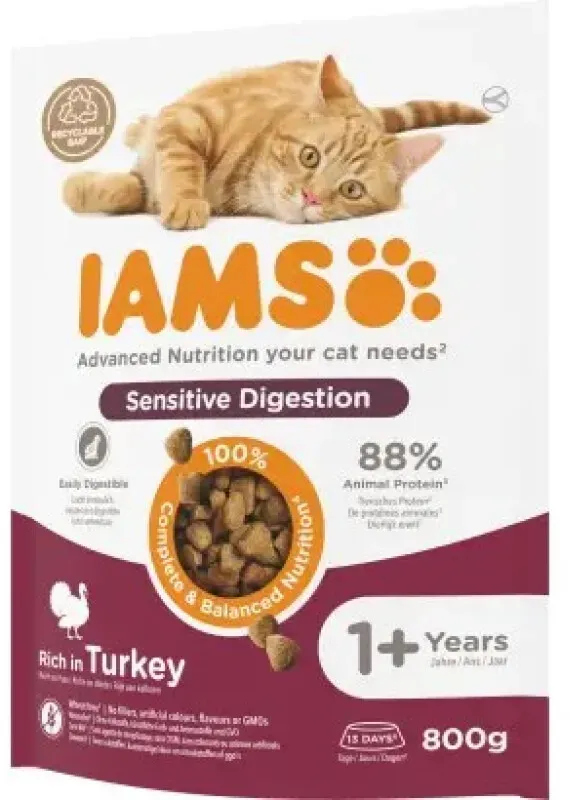 IAMS Trockenfutter für Katzen Sensitiv mit Truthahn, 800 g
