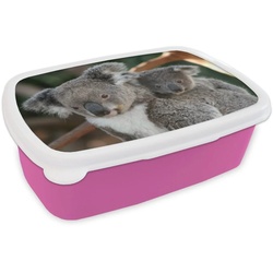 MuchoWow Lunchbox Koalas – Vater – Kind – Jungen – Mädchen, Kunststoff, (2-tlg), Brotbox für Erwachsene, Brotdose Kinder, Snackbox, Mädchen, Kunststoff rosa