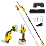 6-in-1 Akku Heckenschere & Elektrische Astschere mit Ausziehbarem Stiel kompatibel mit DeWalt 20V, Verstellbare Länge 100–200cm & 0–180° Schwenkbarer Kopf, Elektrischer Heckenschneider für Garten