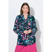 Ulla Popken Damen große Größen Übergrößen Plus Size Tunika, Blüten, Tunika-Ausschnitt, Langarm Marine 50+ 845476130-50+ - 50-52