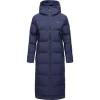 Ragwear Patrise Gr. M (38), blau (dunkelblau) Damen Mäntel Extralanger Winter Steppmantel mit Gehschlitzen