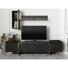 moebel17 Wohnwand Veyron Rebab dunkel Marmoroptik B/H/T: ca. 180x45x32 cm, Wohnzimmer, Wohnwände, Anbauwände