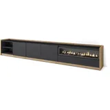 SKRAUT HOME Lowboard 310x50 cm Schwarz Eiche Holzwerkstoff