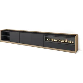 SKRAUT HOME Lowboard 310x50 cm Schwarz Eiche Holzwerkstoff