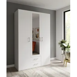 Drehtürenschrank FORTE, weiß, B:133,2cm H:210,5cm T:54,2cm, Spanplatte, Schränke, Drehtürenschrank, Spiegel, Stauraum, 2 Schubladen