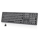 seenda Beleuchtete Funktastatur, Kabellose Tastatur mit Weißer LED Hintergrundbeleuchtung, QWERTZ Layout, Wiederaufladbare Ultraslim Fullsize Wireless Tastatur für Windows PC/Laptop/Tablet, Space Grau