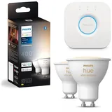 2er-Set dimmbares LED-Leuchtmittel Philips Hue WHITE AMB. GU10/4,2W/230V + Hue Bridge