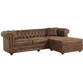 vente-unique Chesterfield Ecksofa - Microfaser Vintage Look - Braun - TOLEDO
