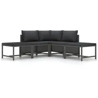 vidaXL Gartenmöbel 5-TLG. mit Auflagen Mittelsofa Ecksofa Fußhocker Sofa Lounge Gartenset Gartensofa Garten Garnitur Sitzgruppe Grau Poly Rattan